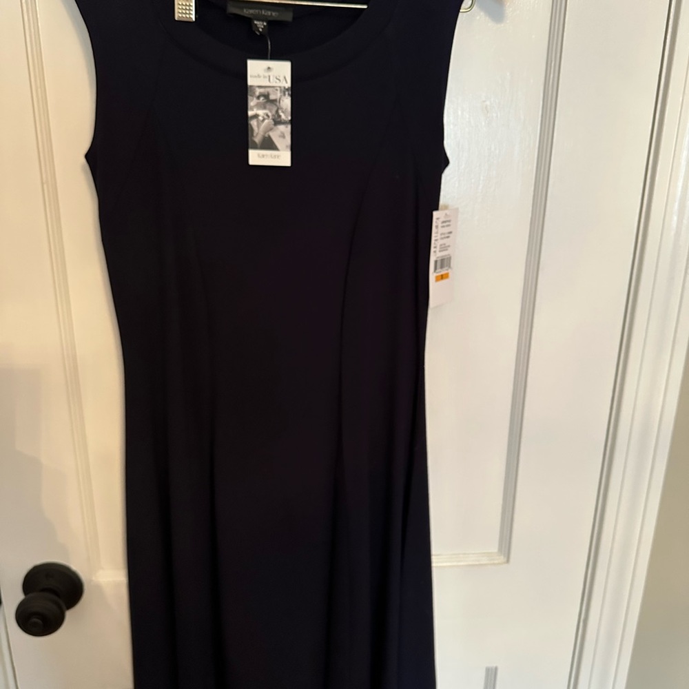Karen Kane Navy Blue Sheath Midi Dress Scoop Neck Sleeveless